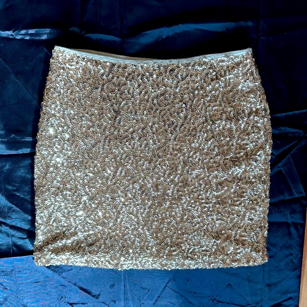Gold Sequin mini skirt Love Alana XL stretch party club 80s 90s Y2K BOHO